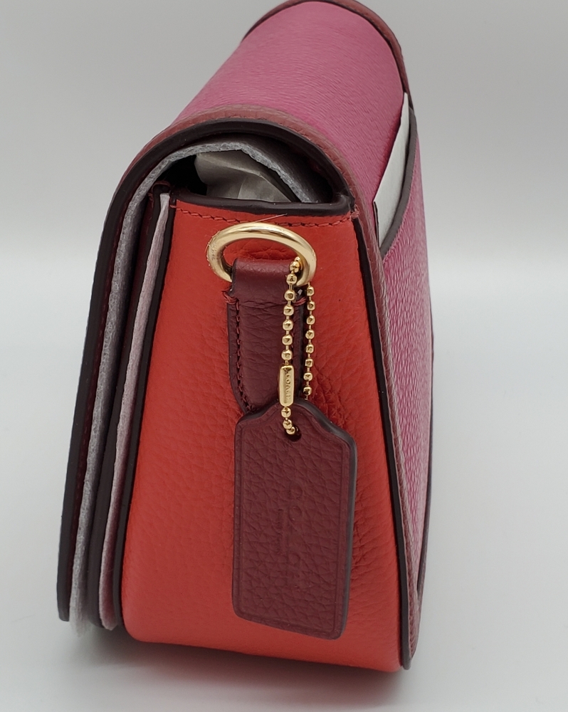 Coach Saddle with Horse & Carriage Leather Crossbody Colorblock Pink Ra - Picture 7 of 16